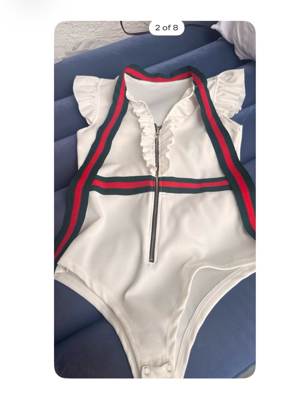 White women bodysuit with Red & Green Stripe Detail